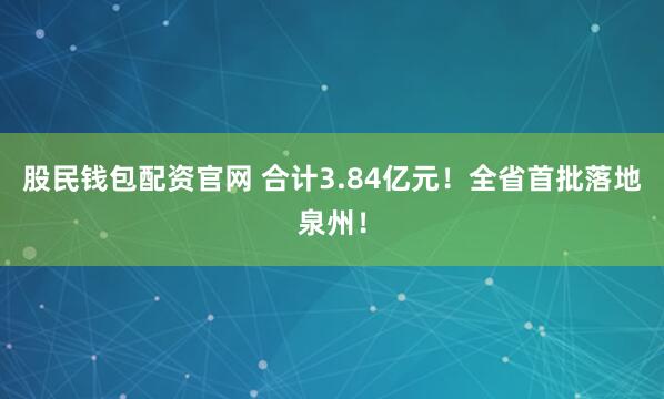 股民钱包配资官网 合计3.84亿元！全省首批落地泉州！
